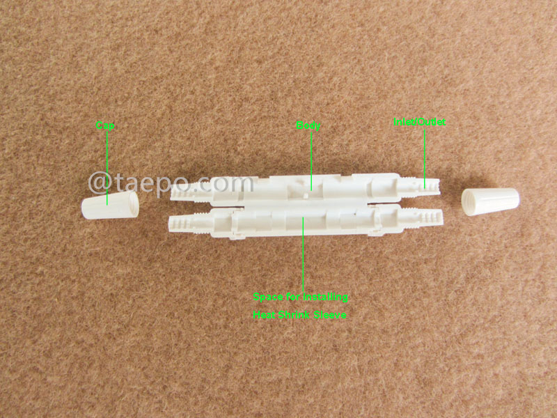 Imágenes ilustrativas de la caja de empalme para cable de bajada, 1 entrada 1 salida