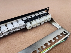 Panel de conexión blindado STP CAT5E RJ45 de 19 pulgadas, 1U, 24 puertos con administrador de cables