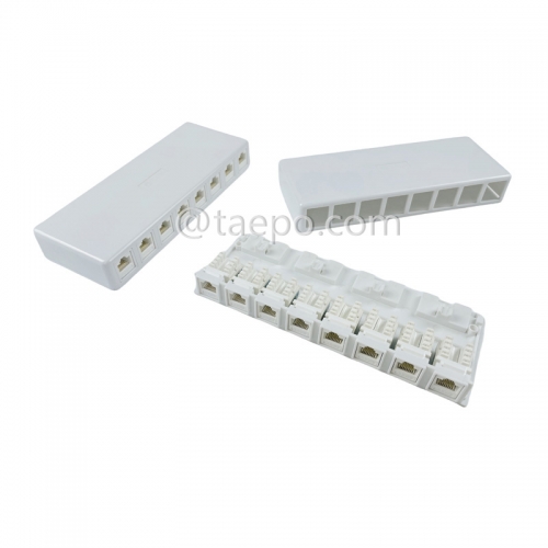 Caja de superficie 8 puertos, CAT5E, RJ45, 8P8C, UTP, 190x74x28 mm, estilo AP, sin jack Keystone