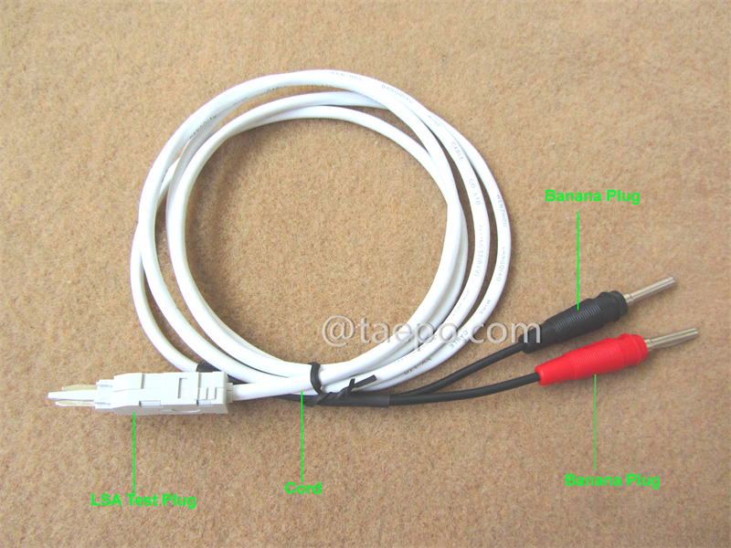 ilustración del cable de prueba bipolar, conector de prueba LSA a conector banana