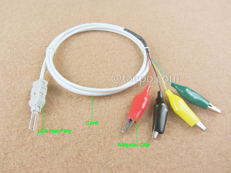 Ilustración del cordón de prueba de 4 polos, conector de prueba LSA a pinza de cocodrilo, 1,5 m