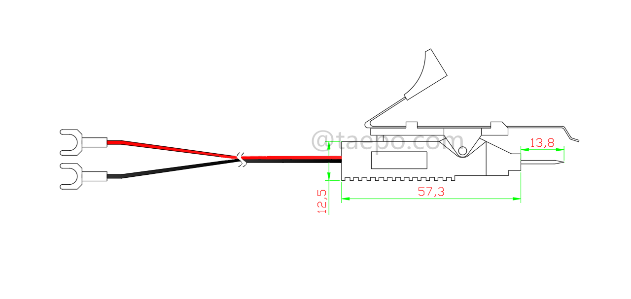 dibujo del cable de prueba de 2 polos para módulo de empalme enchufe de prueba a terminal de tornillo