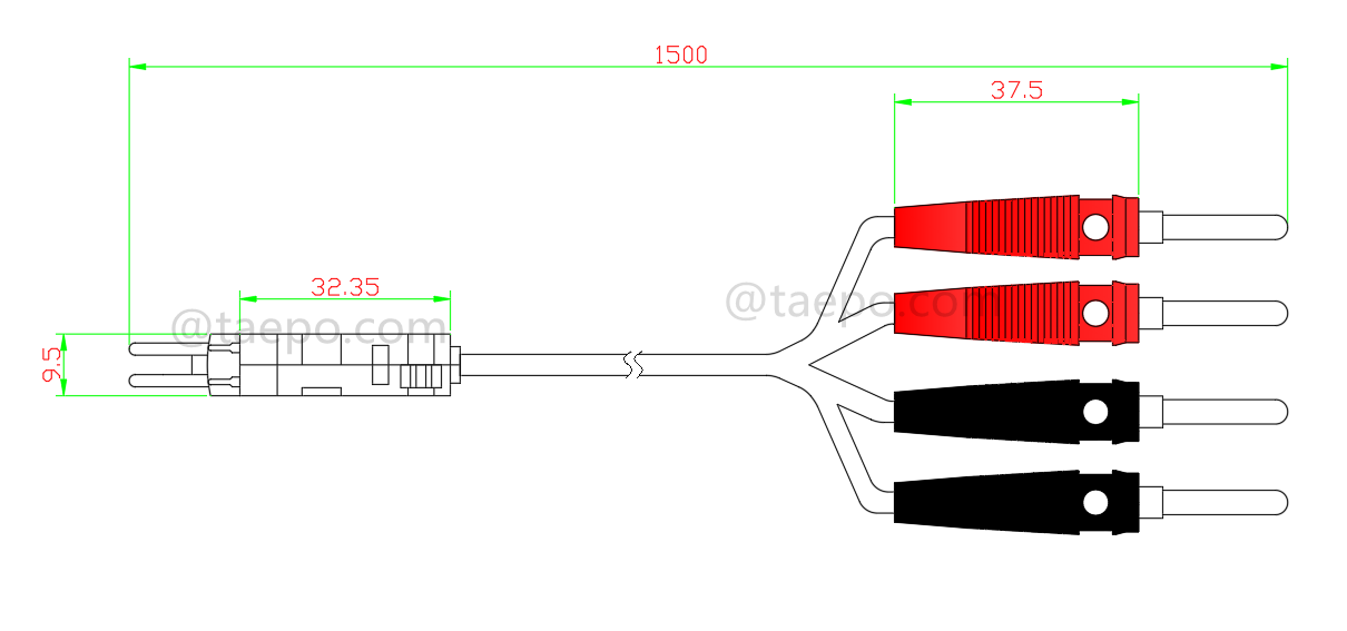 dibujo para cordón de prueba de 4 polos, conector LSA a conector banana, 1.5 m