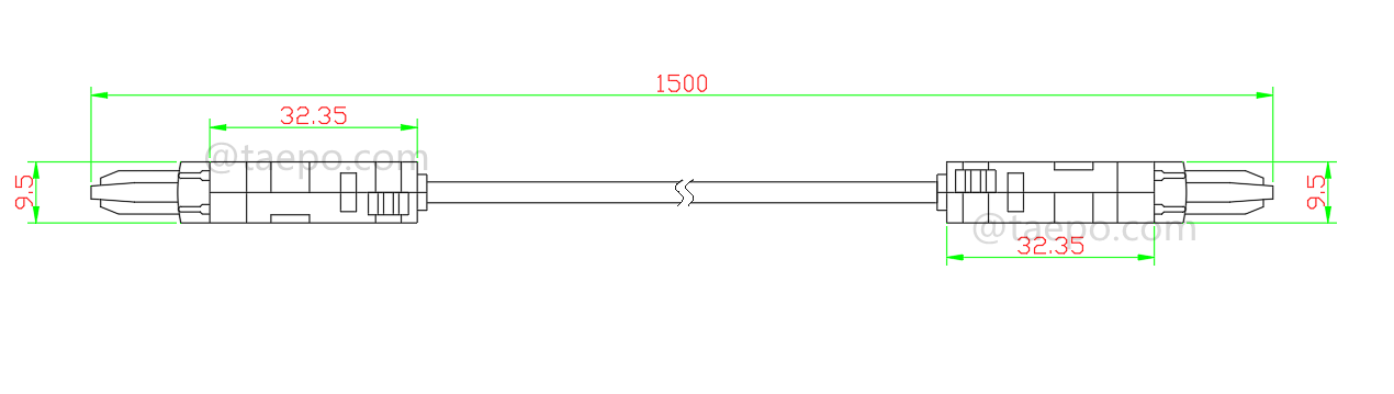 dibujo del cable de conexión de 2 polos, enchufe de prueba LSA a enchufe de prueba LSA