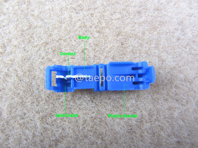 Ilustración de conectores eléctricos de derivación auto-desforrantes 952, 1 conductor, conductor AWG18-14, pin único, color azul