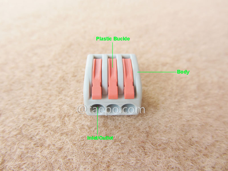 Ilustración del conector compacto de empalme eléctrico 413, de 3 conductores, para conductor de 0.08-2.5 mm²
