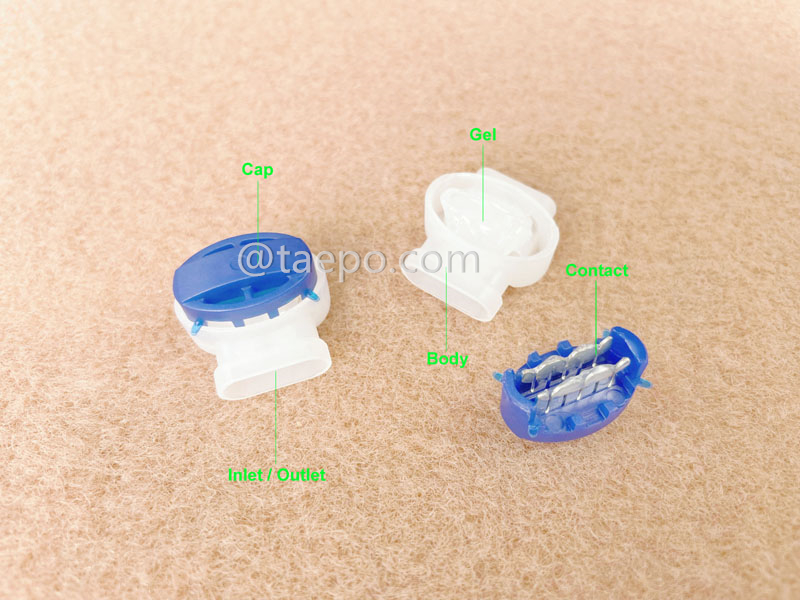 Ilustración del conector eléctrico autodesforrante 314, de 3 hilos, conductor AWG22-14, aislamiento máximo de 3,8 mm, doble pin, relleno de gel