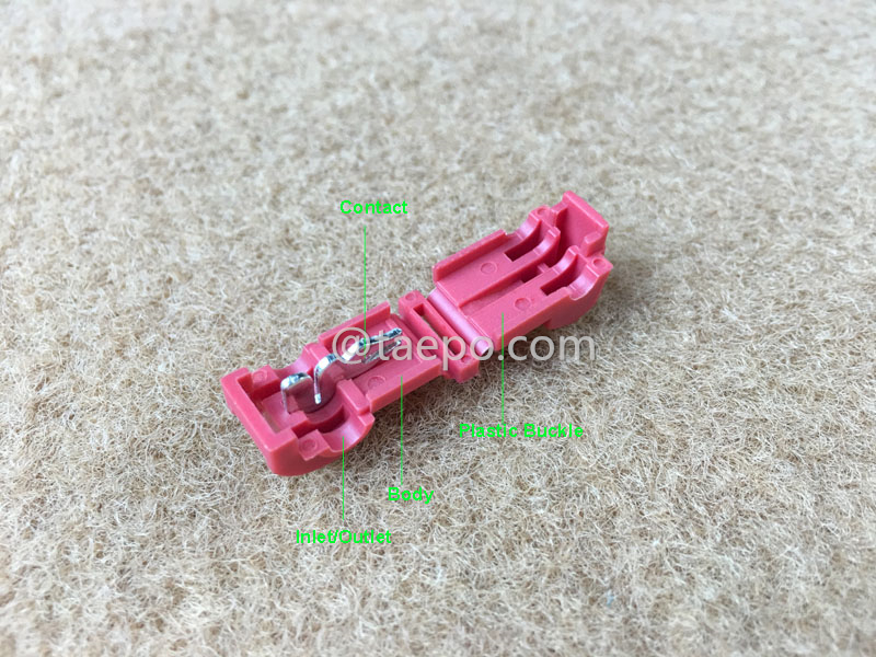 Ilustración del conector derivador eléctrico auto-desforrante 951, 1 cable, conductor AWG22-18, un solo pin, color rojo