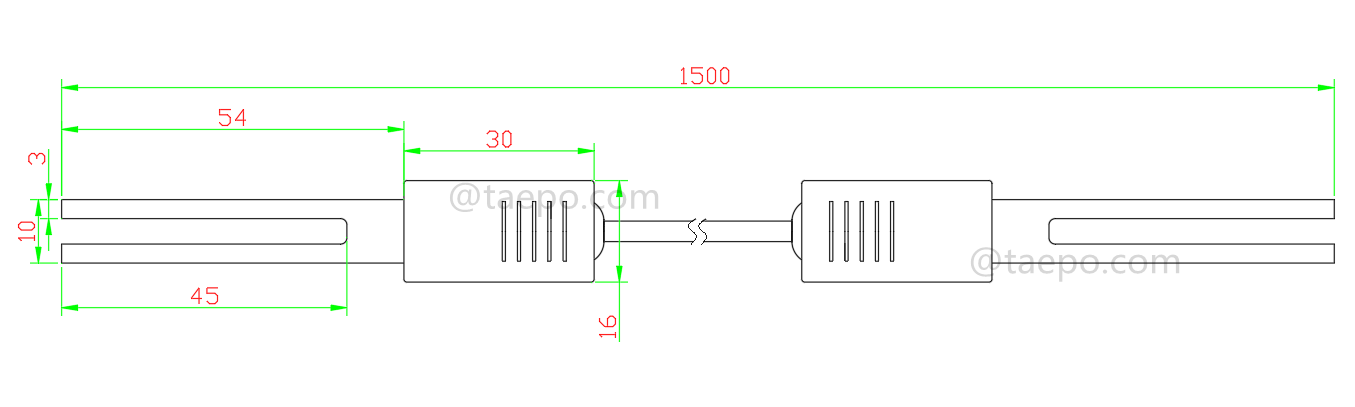 Dibujo del cordón de conexión SM de 4 polos, con enchufe de prueba a enchufe de prueba para bloque de desconexión MDF 71 #TP-1401-100, 1,5 m