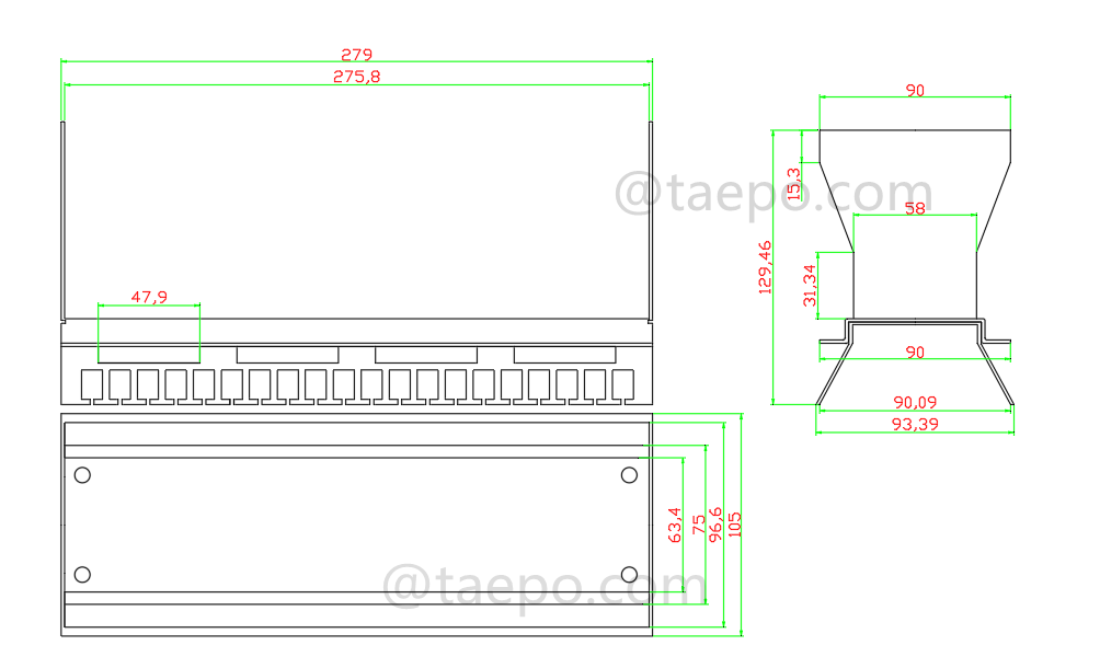 Dibujo para marco de montaje trasero de 200 pares para bloque de desconexión MDF ID3000