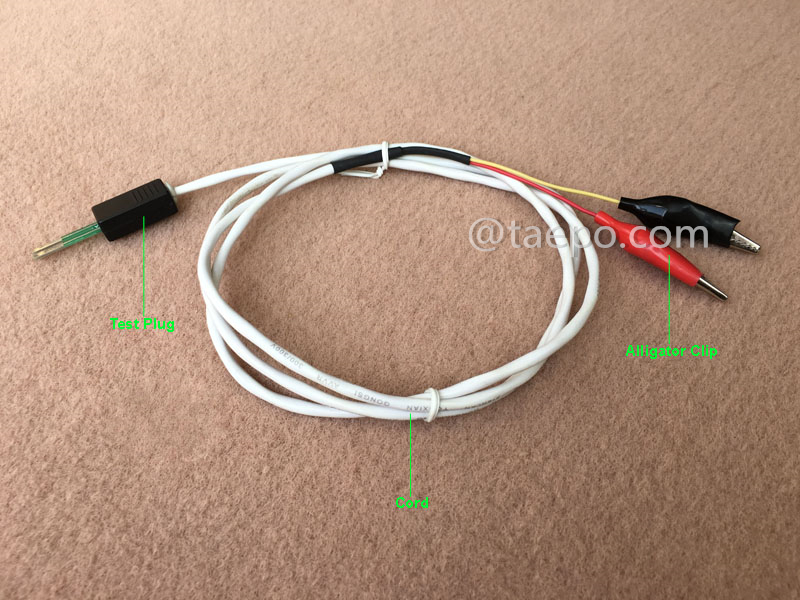 Ilustración del cable de conexión BRCP de 2 polos, enchufe de prueba a pinza de cocodrilo, 1,5 m