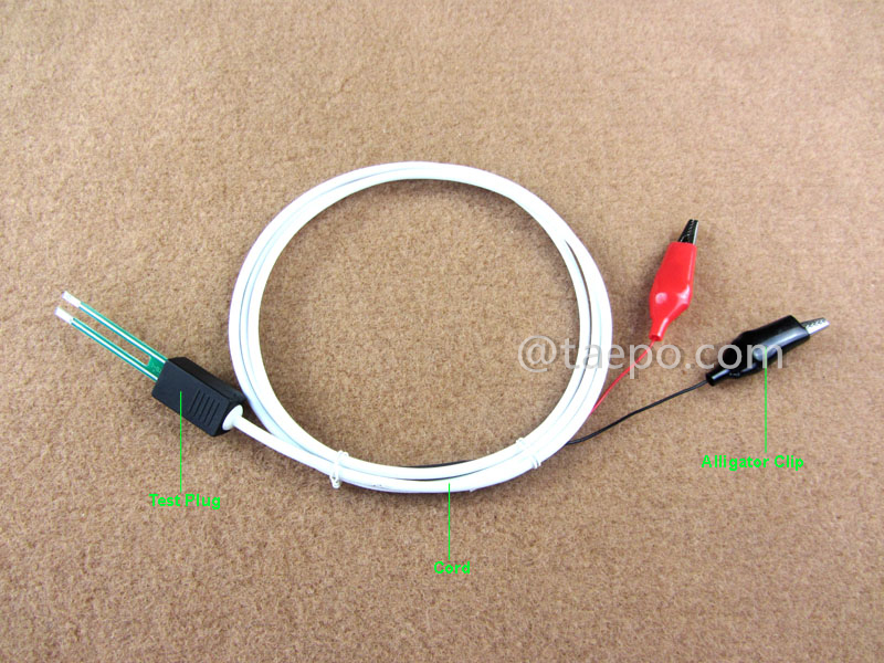 Ilustración de cordón de prueba de 2 polos, con enchufe de prueba a conector modular 6P2C para bloque de desconexión MDF 71 #TP-1401-100, 1,5 m