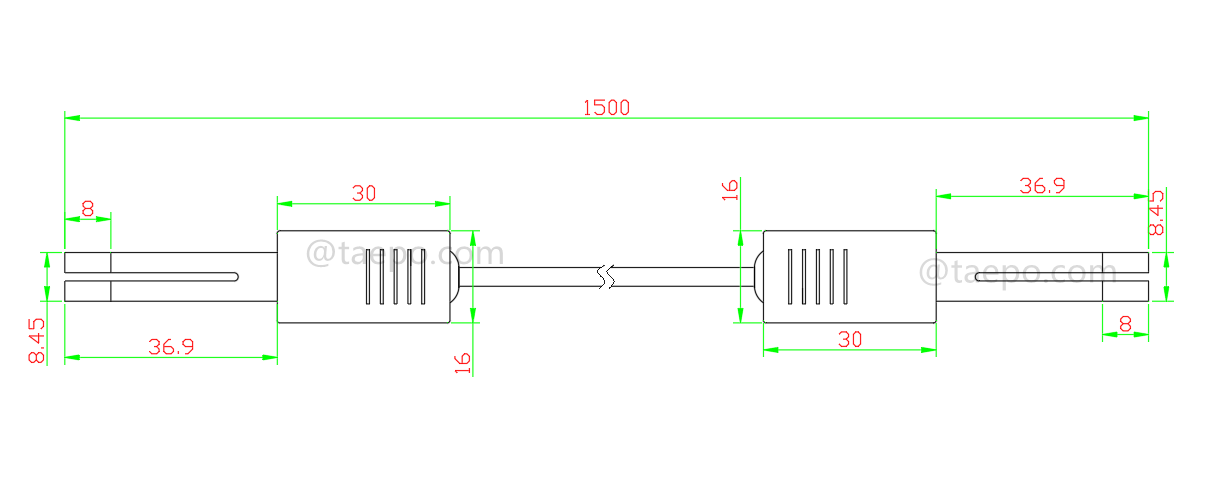 Dibujo del cable de conexión CN de 4 polos, conector de prueba a conector de prueba, 1,5 m