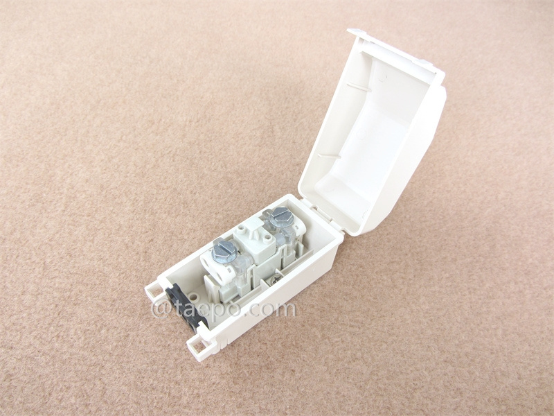 Unidad de conector de abonado de 1 par para exteriores para módulo STB, 91x46x51 mm, cierre a presión, carcasa de plástico, con módulo STB sin protección