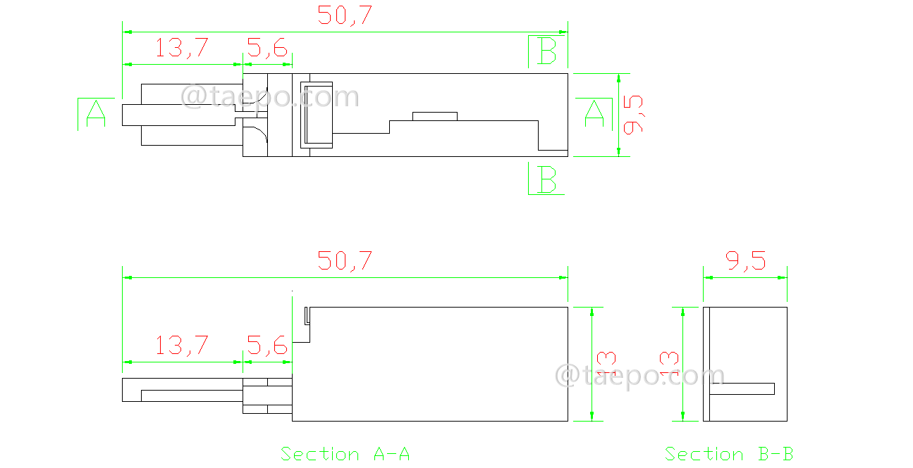 Dibujo para 1 par de protector MDF para módulo LSA contra protección contra sobretensiones