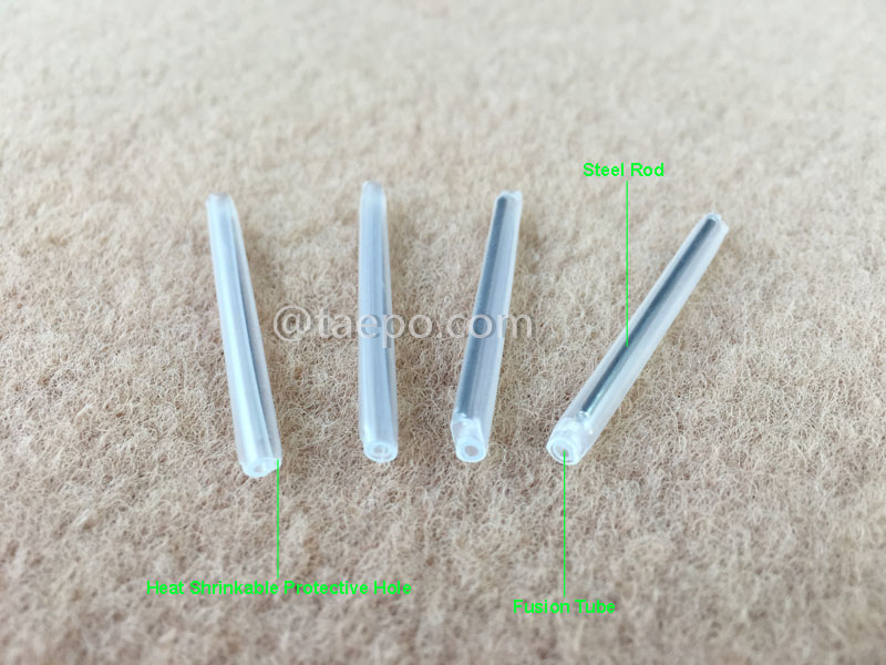 Imágenes ilustrativas de tubos termorretráctiles para fibra bunchy, longitud de 45 mm, varilla de acero de 1,2 mm