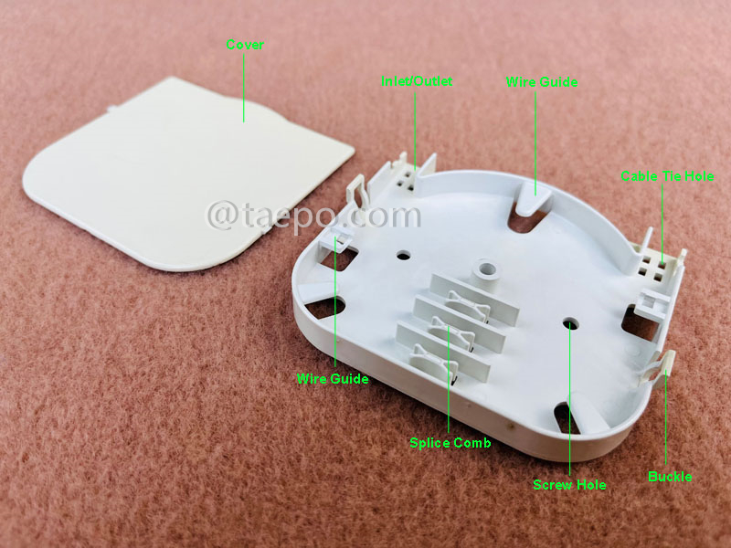 Imágenes ilustrativas para bandeja de empalme de fibra plástica de 6 fibras