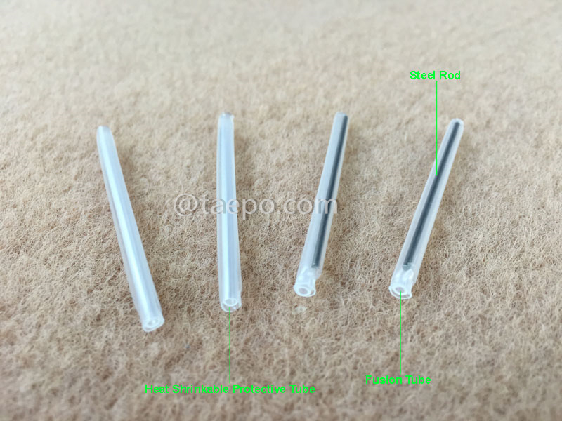 Imágenes ilustrativas de tubos termorretráctiles para fibra bunchy, longitud de 60 mm, varilla de acero de 1,0 mm