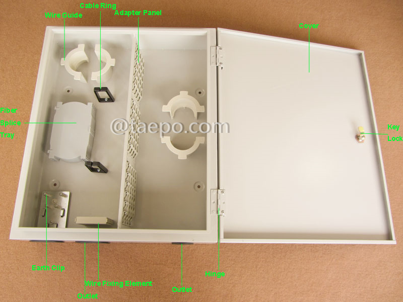 Imágenes ilustrativas del dibujo de la caja de distribución de fibra (FDB), exterior, SC, 72 fibras, con paneles de parche reemplazables