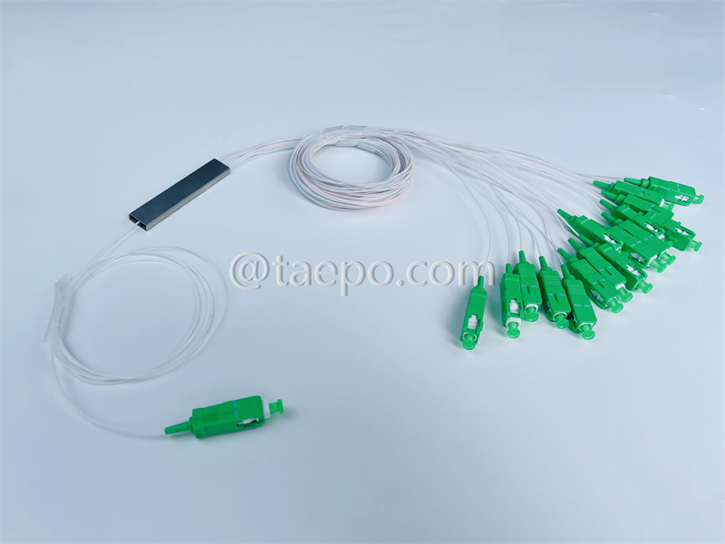 Divisor de fibra óptica, PLC, tubo de acero, G657A, 1x16, tubo suelto de 0,9mm, 1m, con conector SC/APC