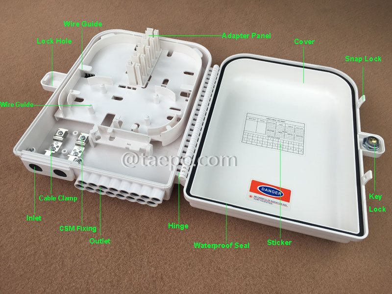 Imágenes ilustrativas para caja de distribución de fibra (FDB), exterior, SC, 16 fibras, carcasa de plástico
