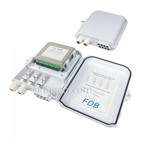 Caja de división de fibra (FSB), exterior, SC, 8 fibras, carcasa de plástico