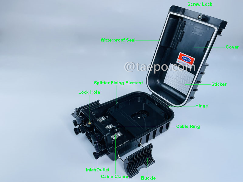 Imágenes ilustrativas de la caja de distribución de fibra (FDB), exterior, SC impermeable, 8 fibras, carcasa de plástico