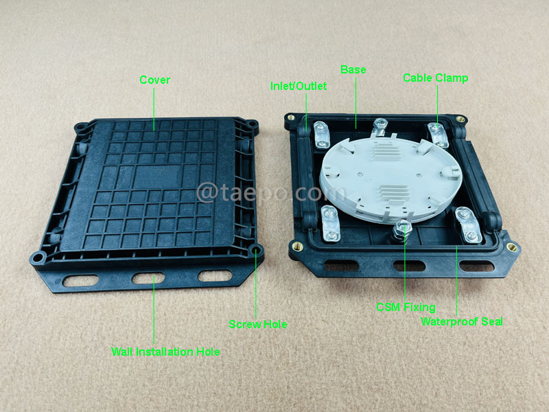 Imágenes ilustrativas para cierre de empalme de fibra óptica (FOSC), tipo horizontal, sellado mecánico, 24 fibras