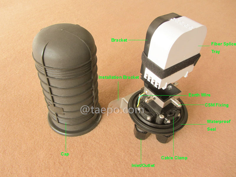 Imágenes ilustrativas para cierre de empalme de fibra óptica (FOSC), tipo vertical, sellado mecánico, 48 fibras