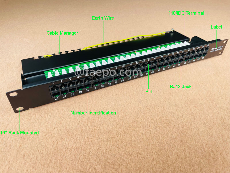 Imágenes ilustrativas del panel de conexión de 50 puertos, CAT3, RJ45, UTP, 19