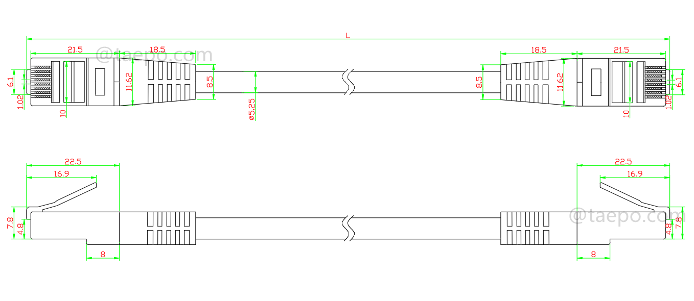 Dibujo del cable de parcheo LAN, CAT5E, FTP, RJ45-RJ45, 1m