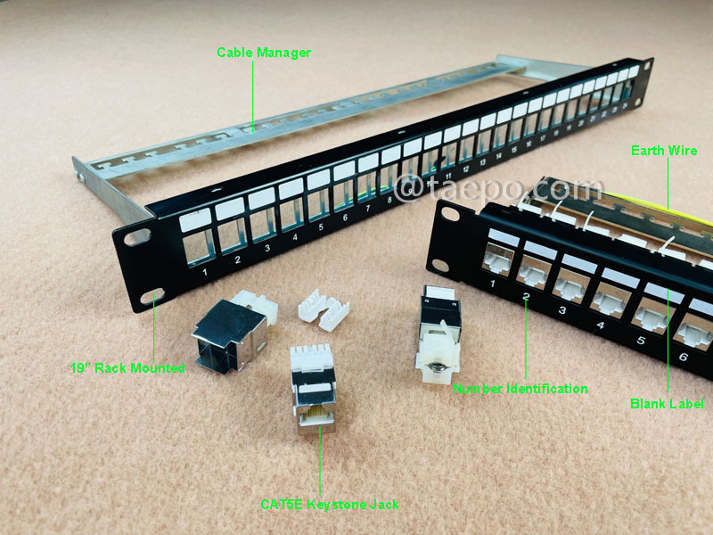 Imágenes ilustrativas para panel de parcheo de 24 puertos, CAT5E, RJ45, STP, 19