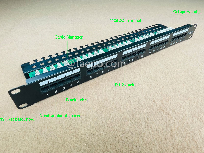 Imágenes ilustrativas del panel de conexión de 25 puertos, CAT3, RJ45, UTP, 19
