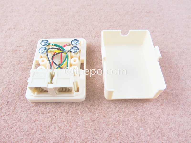 Caja de conexión de 2 puertos, CAT3, 6P4C, 57x42x24mm