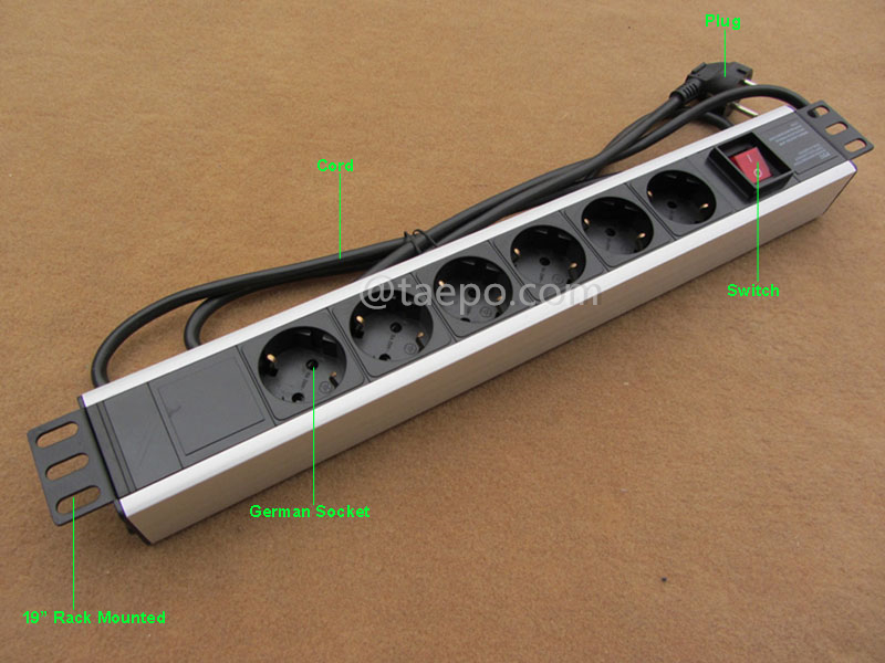Imágenes ilustrativas para PDU, estándar alemán, 16A 250VAC, 6 salidas, 1.5U, con interruptor principal