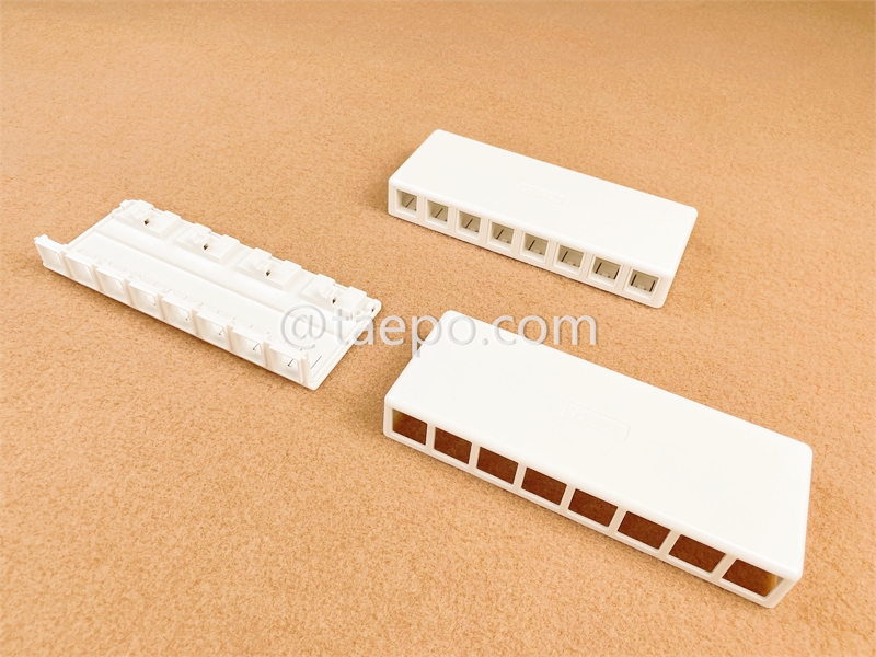 Caja de superficie 8 puertos, CAT5E, RJ45, 8P8C, UTP, 190x72x28 mm, estilo AP, sin jack Keystone