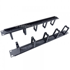 Gestor de cables metálico, 5 anillos de plástico, 1U, con cepillo