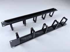 Gestor de cables metálico, 5 anillos de plástico, 1U, con cepillo