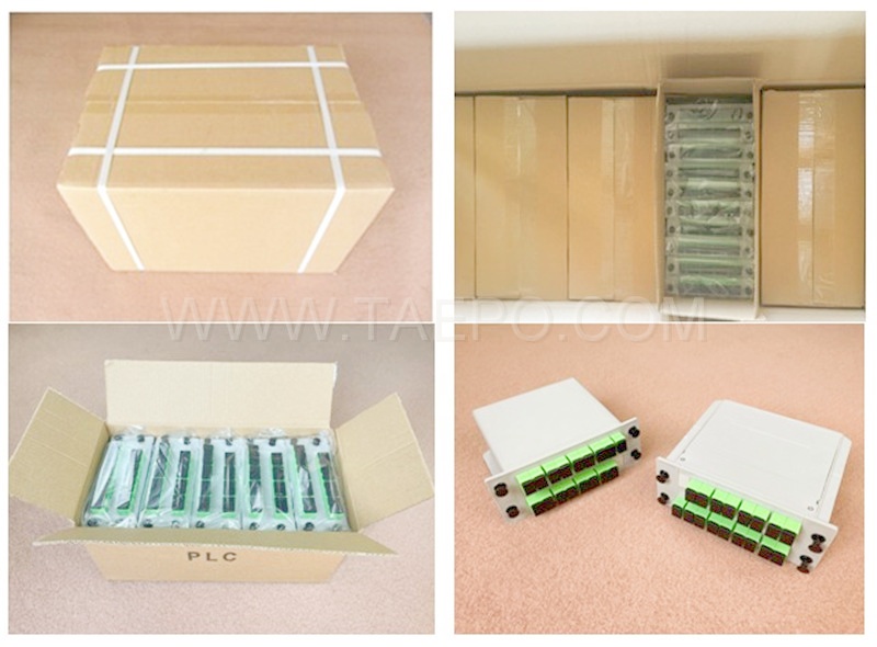 Fotos de embalaje del divisor de fibra óptica, PLC, tipo casete, G657A, 1x16, tubo suelto de 0,9 mm, con conector SC/APC