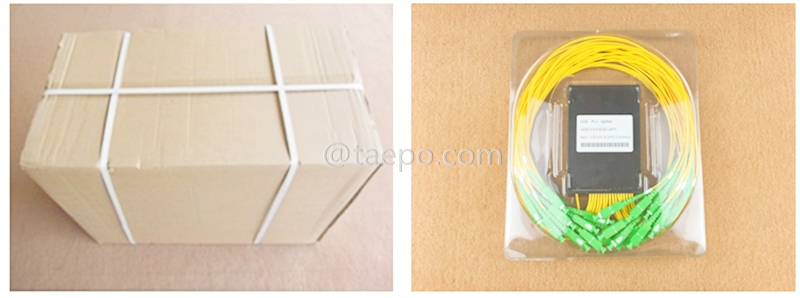 Imágenes del empaque del divisor de fibra óptica, PLC, carcasa de plástico, 1x32, con conector SC/APC