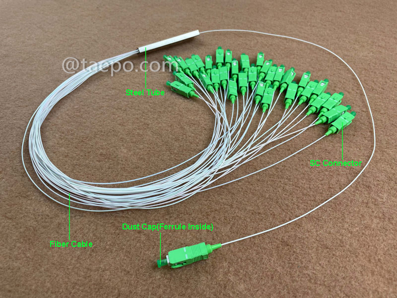 Imágenes ilustrativas del divisor de fibra óptica, PLC, tubo de acero, 1x32, con conector SC/APC