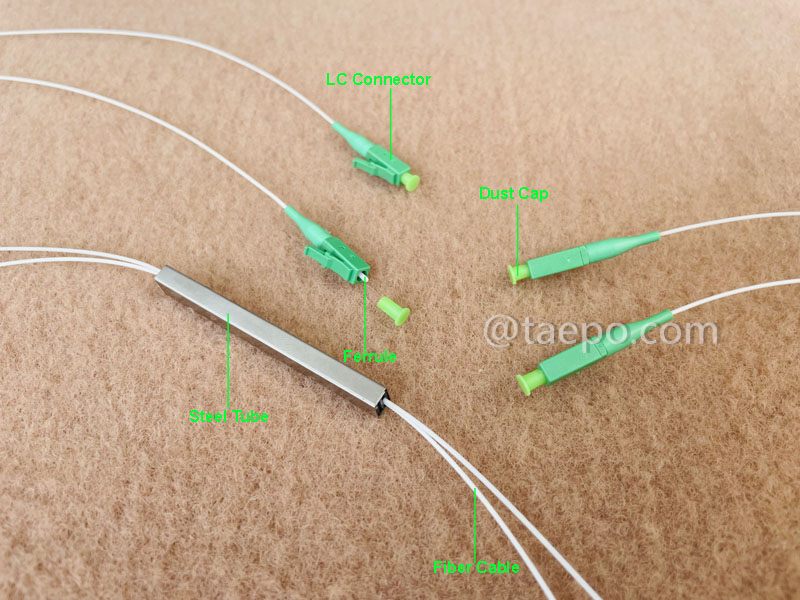 Imágenes ilustrativas del divisor de fibra óptica, PLC, tubo de acero, 2x2, con conector LC/APC