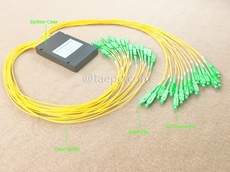 Imágenes ilustrativas del divisor de fibra óptica, PLC, carcasa de plástico, 1x32, con conector SC/APC