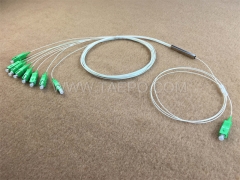 Divisor de fibra óptica, PLC, tubo de acero, G657A, 1x8, tubo suelto de 0,9 mm, 1 m, con conector SC/APC