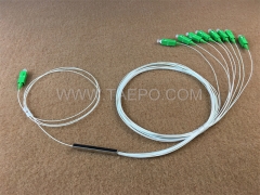 Divisor de fibra óptica, PLC, tubo de acero, G657A, 1x8, tubo suelto de 0,9 mm, 1 m, con conector SC/APC