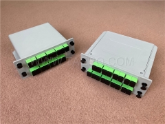 Divisor de fibra óptica, PLC, tipo casete, G657A, 1x16, tubo suelto de 0,9 mm, con conector SC/APC