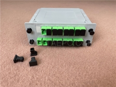 Divisor de fibra óptica, PLC, tipo casete, G657A, 1x16, tubo suelto de 0,9 mm, con conector SC/APC
