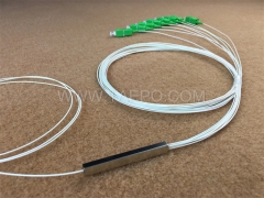 Divisor de fibra óptica, PLC, tubo de acero, G657A, 1x8, tubo suelto de 0,9 mm, 1 m, con conector SC/APC