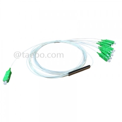 Divisor de fibra óptica, PLC, tubo de acero, G657A, 1x8, tubo suelto de 0,9 mm, 1 m, con conector SC/APC