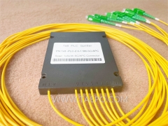 Divisor de fibra óptica, PLC, carcasa de plástico, G657A, 1x8, tubo suelto de 2 mm, 1 m, con conector SC/APC